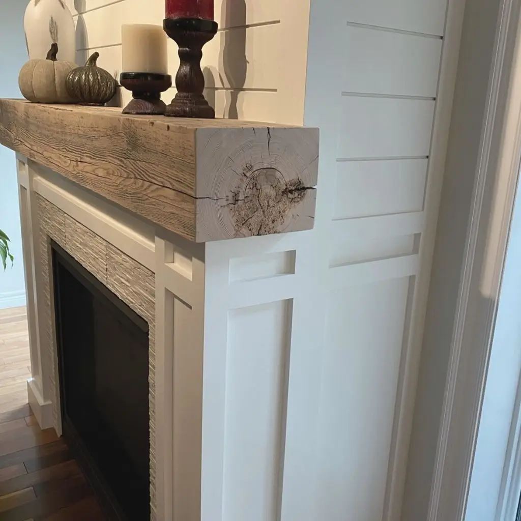 Fireplace with wood mantle